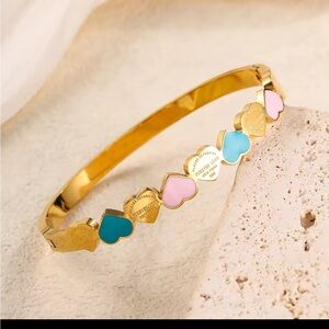 Gold Heart Bracelet with Pink and Blue Accents
